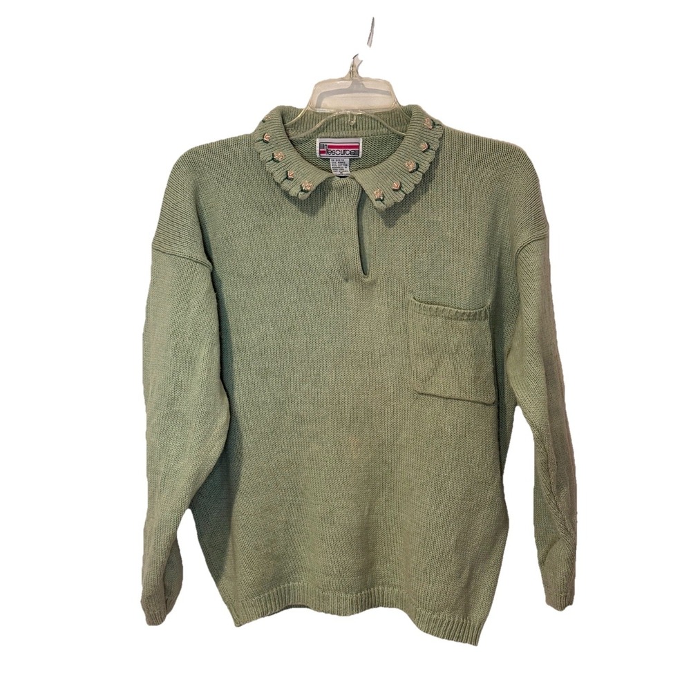 Vintage In Resource Women's Green Floral Cottagecore Pullover Sweater Medium‎